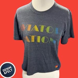 Aviator Nation Women’s SIGNATURE BOYFRIEND RAINBOW TEE HEATHER GREY | PRELOVED